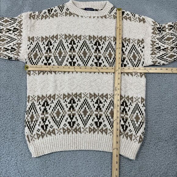 Vintage Y2K Van Heusen Cream Fair Isle Crew Neck Pullover Sweater Mens Large USA - Picture 4 of 7